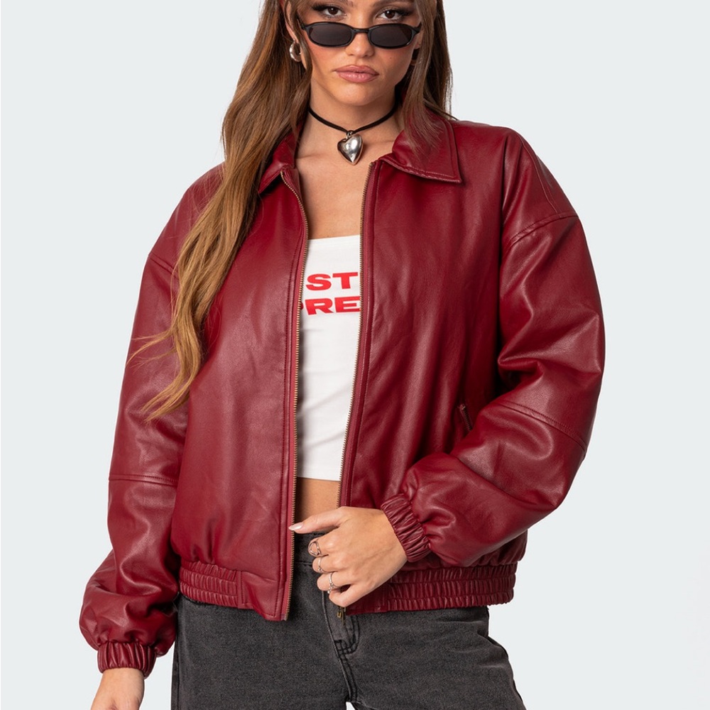 Red Faux Leather Jacket